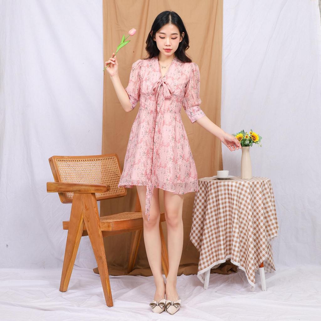 AE Piona - V Neck Mini Dress Bunga-Bunga Pink - Image 10
