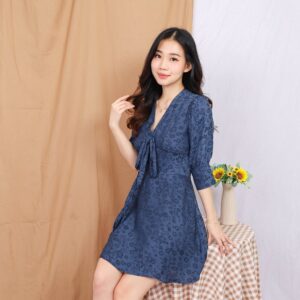 AE Piona - V Neck Mini Dress Bunga-Bunga Navy