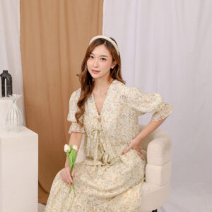 AE Piona - Ruffled Ribbon Blouse Floral Cotton Silk