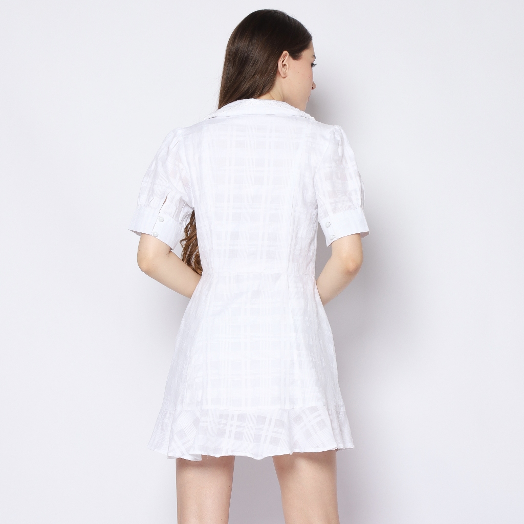 A0E PIONA - Standing Platter Collar Knee Length Dress with Puffed Sleeves - Image 5