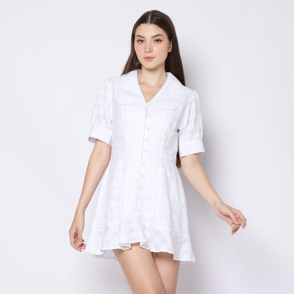 A0E PIONA - Standing Platter Collar Knee Length Dress with Puffed Sleeves - Image 6