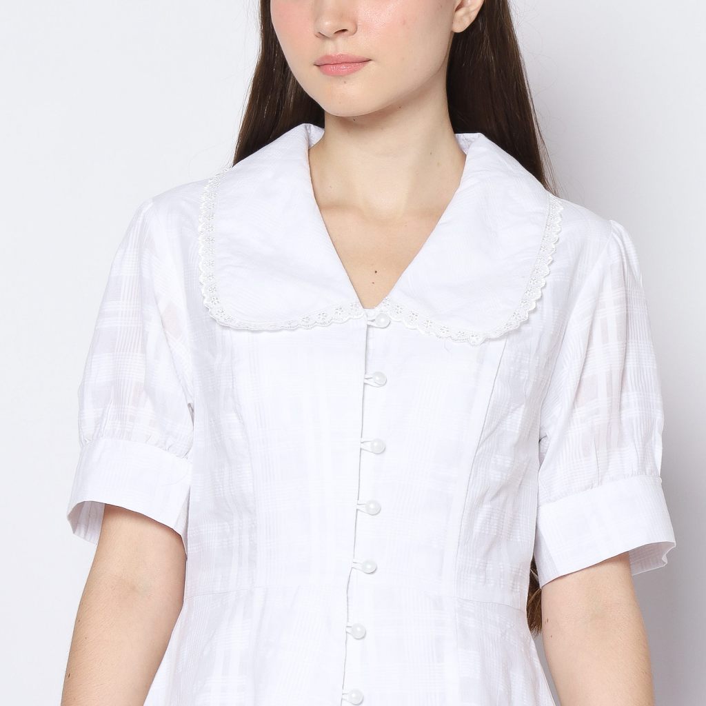 A0E PIONA - Standing Platter Collar Knee Length Dress with Puffed Sleeves - Image 7