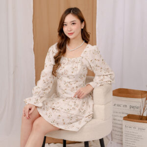 AE PIONA - Ruched bust, tiered skirt floral mini dress