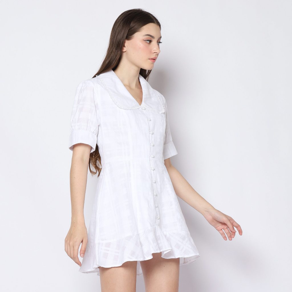 A0E PIONA - Standing Platter Collar Knee Length Dress with Puffed Sleeves - Image 10